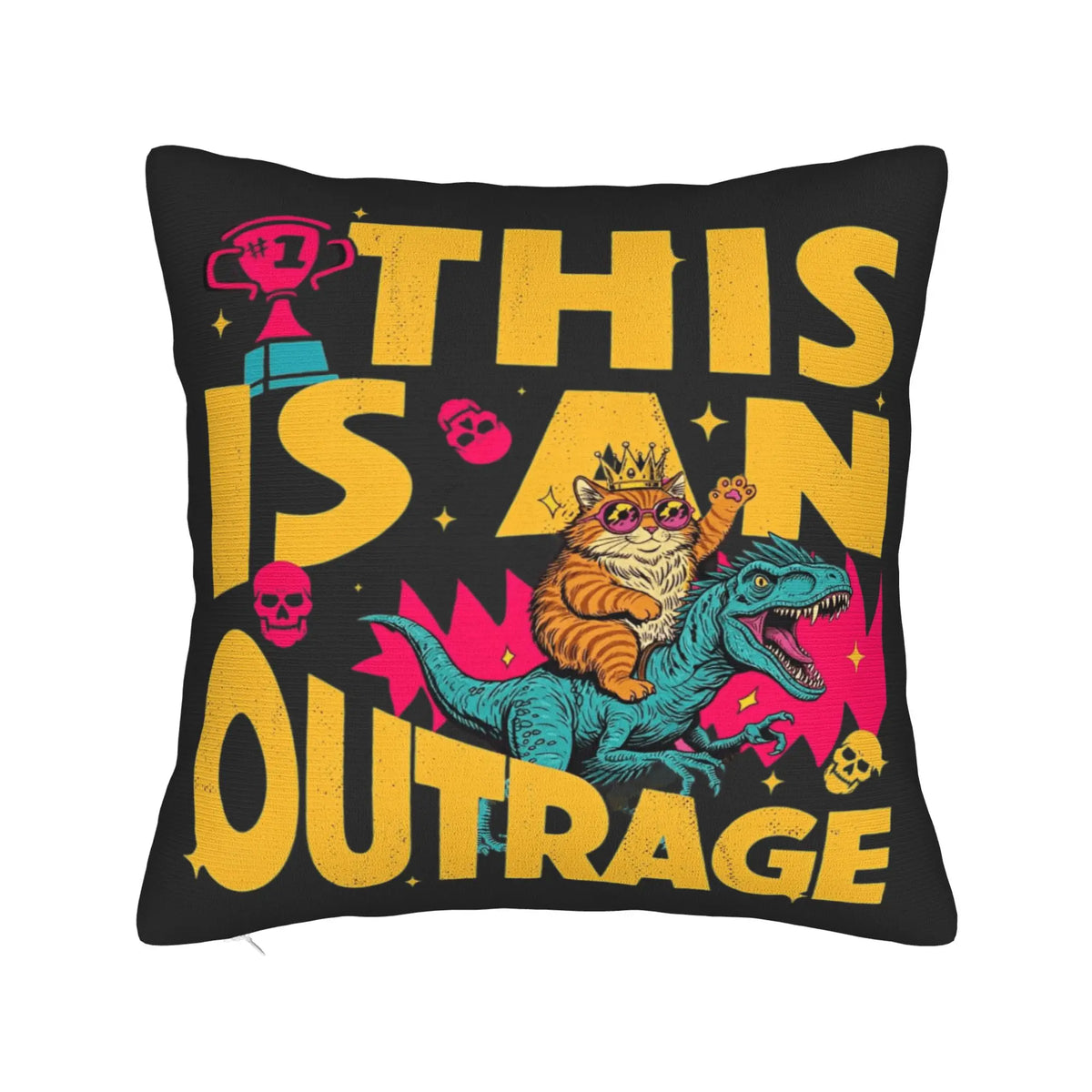 housse coussin imprimé pop art chat dinosaure trophées crânes étoiles outrage lit chambre decoration