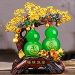 décoration chinoise gourdes sculptées feuilles cristal inscriptions traditionnelles verte rouge maison feng shui
