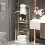 Étagère de salle de bain autoportante en métal doré avec base en marbre - Porte-serviettes sans perçage