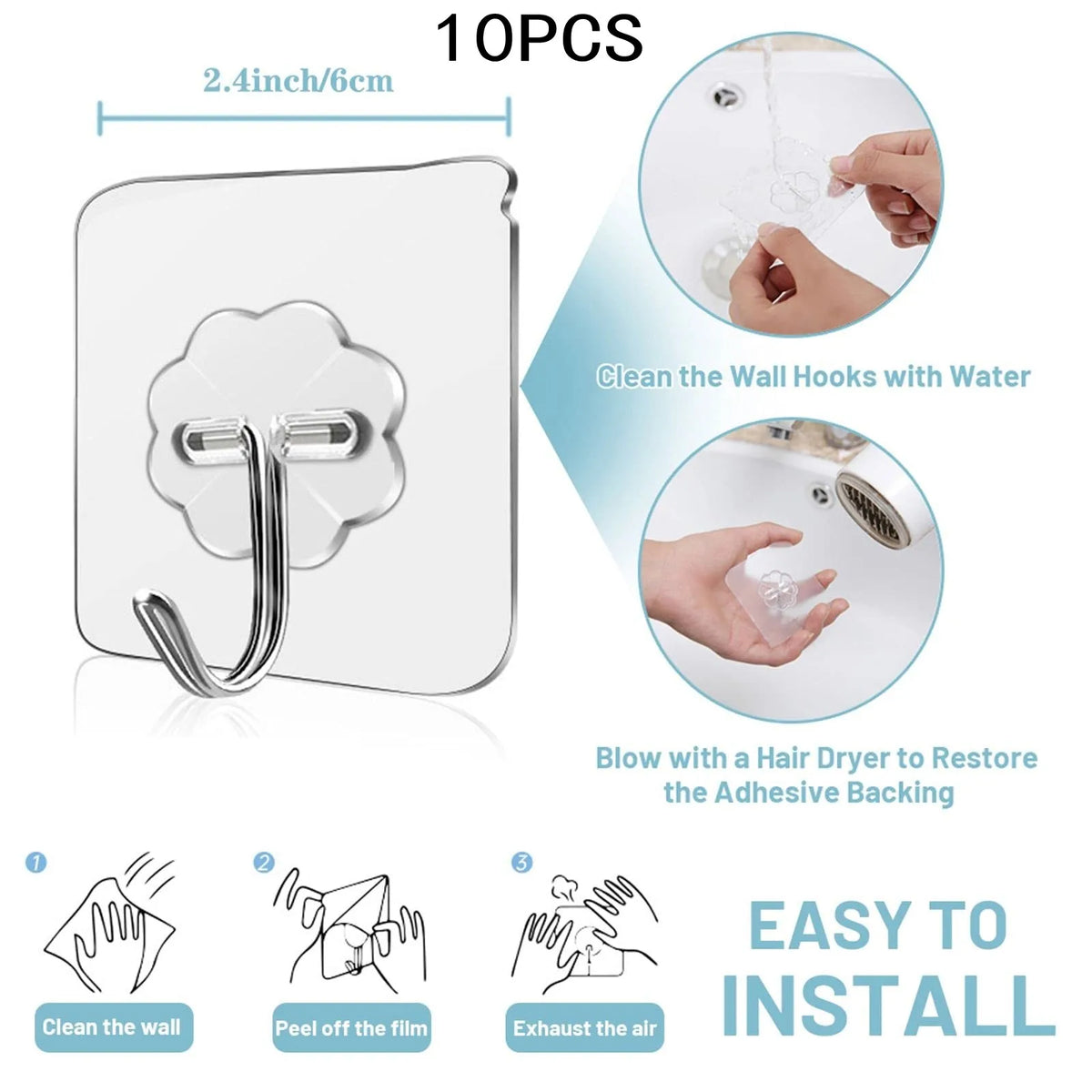 crochets murals adhésifs argentés transparents modernes maison salle bain cuisine utilisation multiple pack 10
