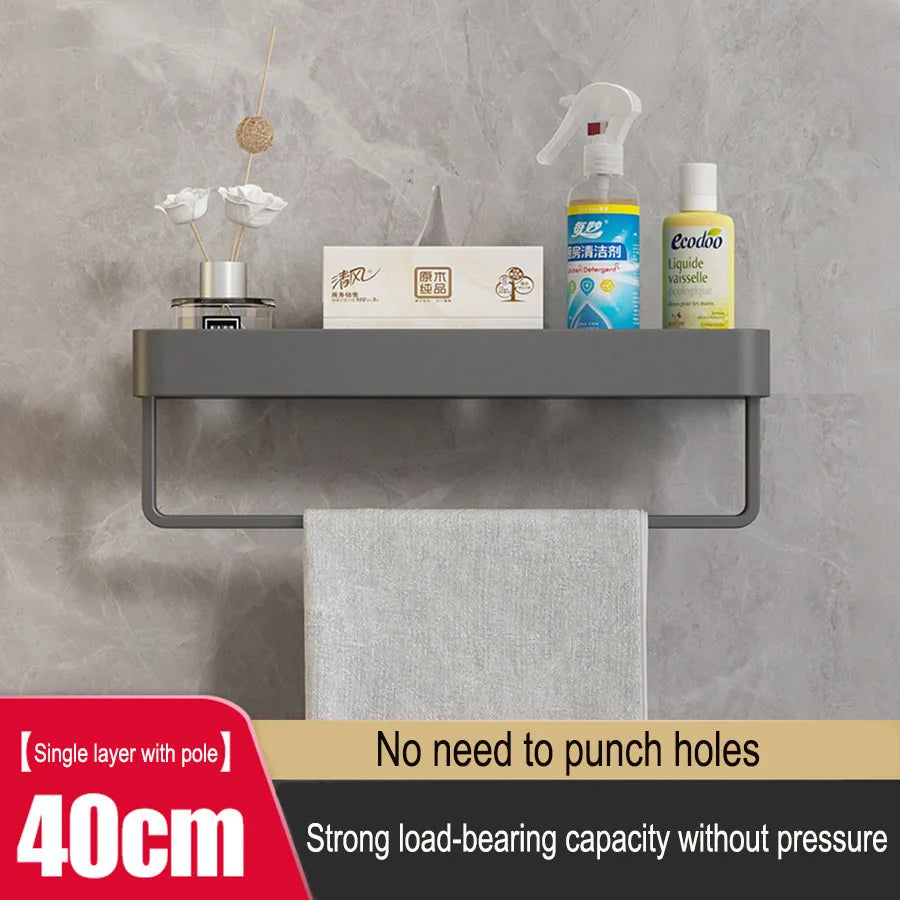 étagère murale moderne gris métallisé clips serviettes bouteilles cosmétiques flacons parfum brosse électrique 30cm