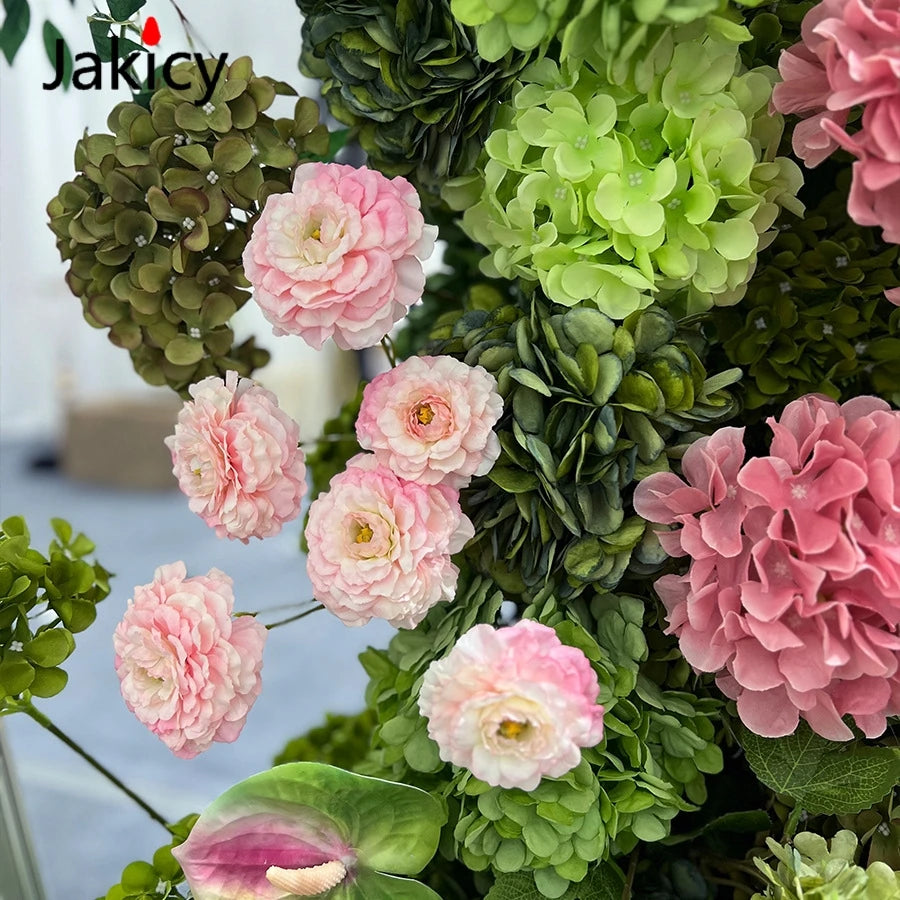 Arche décorative moderne fleurs artificielles vert rose blancextérieur maison événement