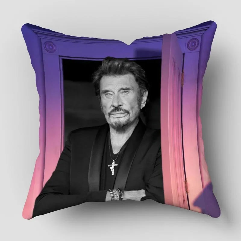 taie d'oreiller johnny hallyday personnalisable couleurs noir bleu vert blanc violet motifs couleurs noirs