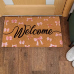 tapis d'entrée moderne lettres coeurs bienvenue gris marron noir rose blanc