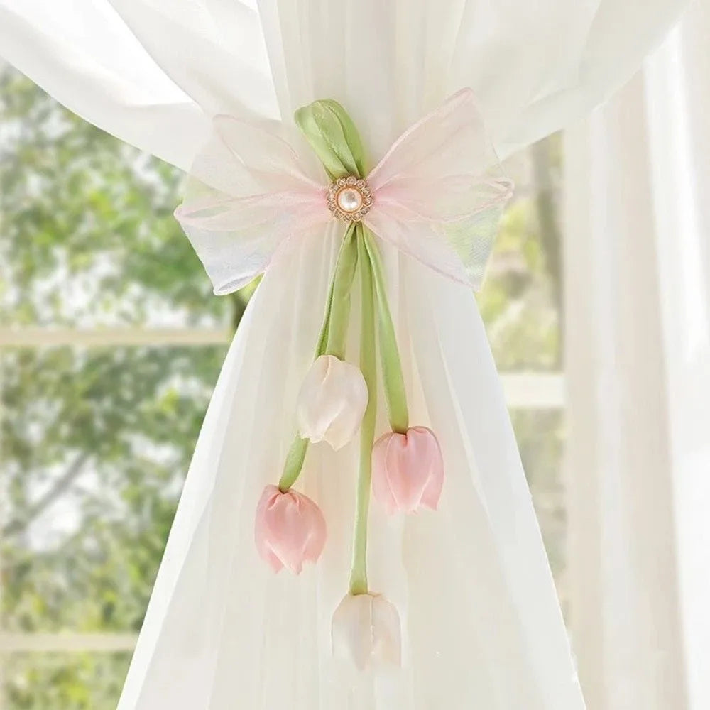 ruban fenêtre décoratif tulipes fleurs blanc vert bleu jaune rose fixe translucide polyester