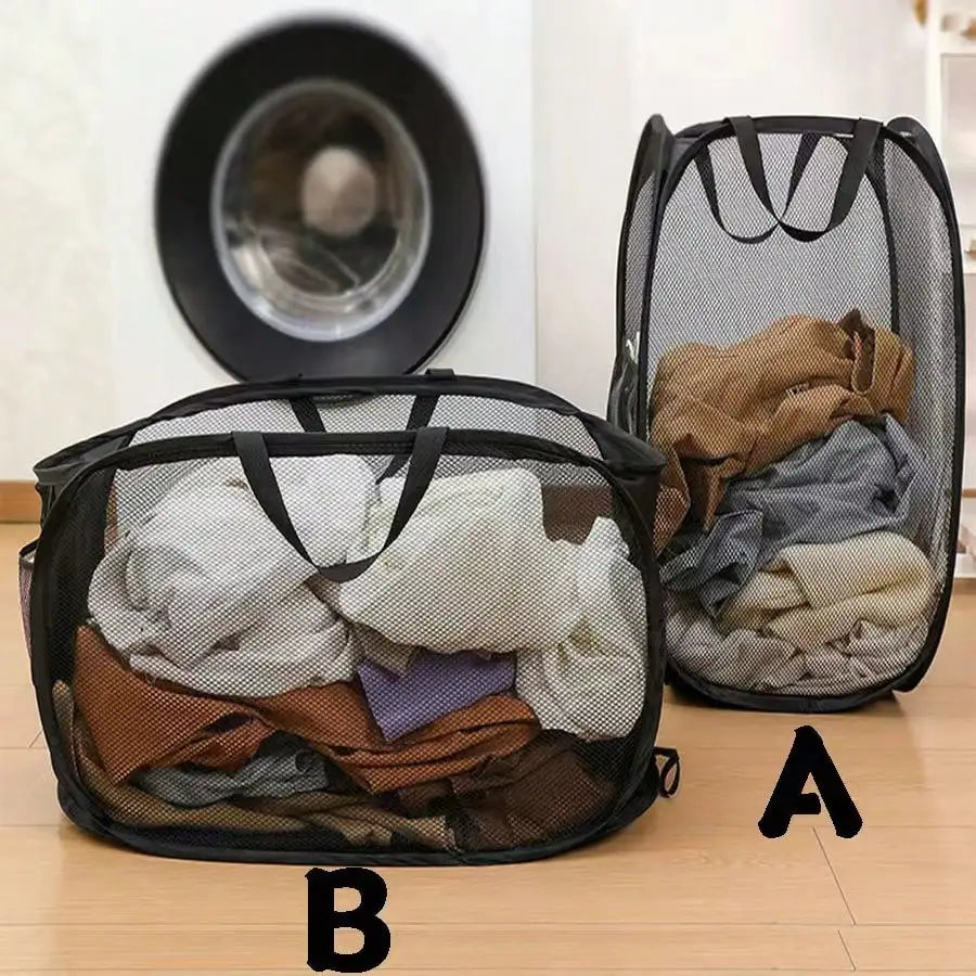panier linge pliable imperméable polyamide gris noir maille moderne poignées poches capacitaire salle bain