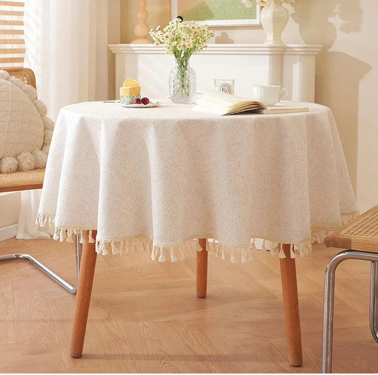 nappe table beige clair tassellettes classique rustique réutilisable machine festive