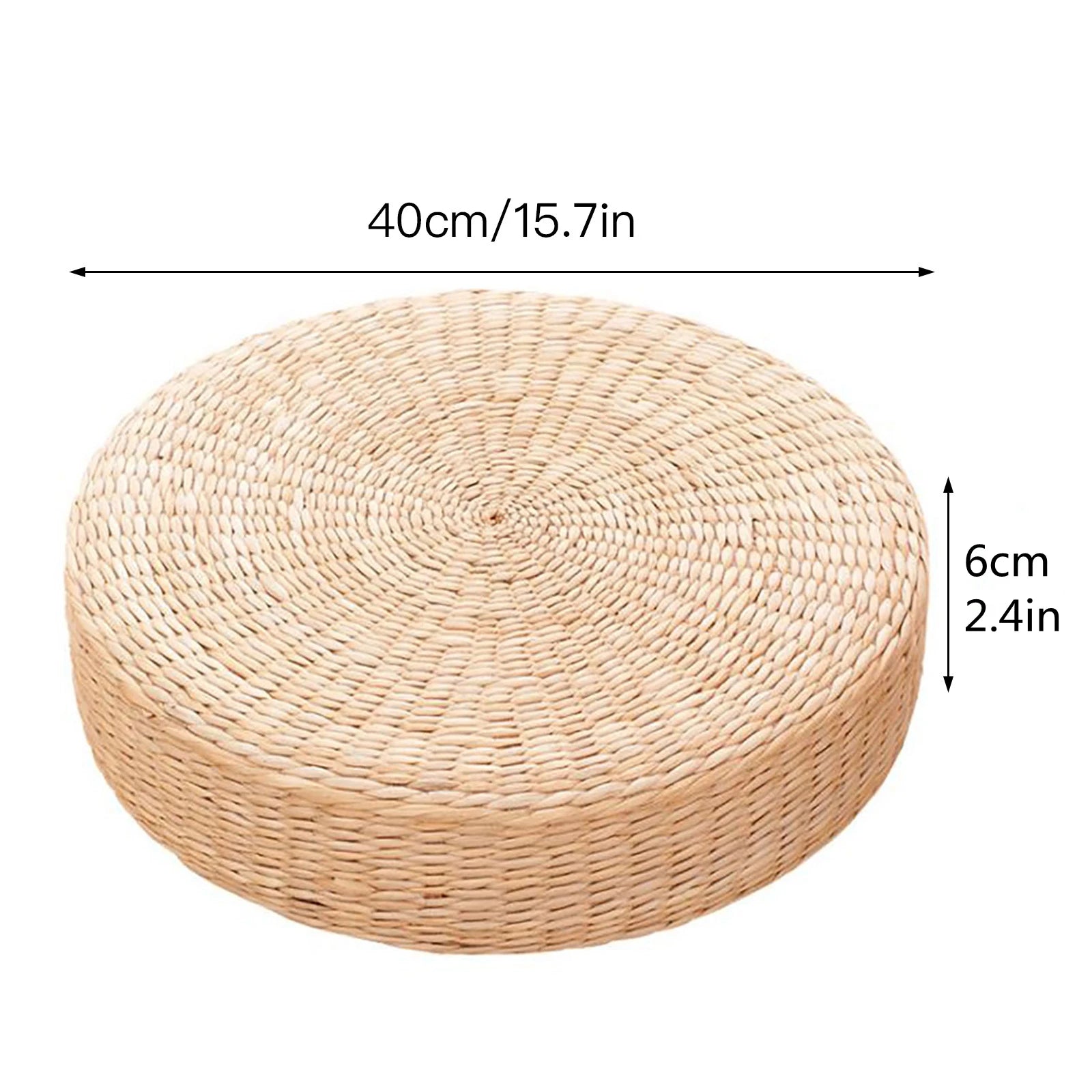 Pouf rond utilisé comme siège dans un salon décoré style zen