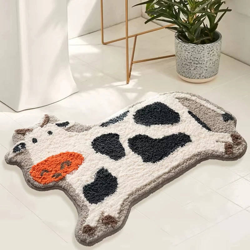 tapis bain imperméable antidérapant motif vache créatif blanc orange gris chambre enfants moderne