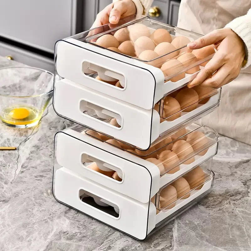 rangement œufs superposé tiroirs réfrigérateur blanc crème moderne minimaliste transparent opaque
