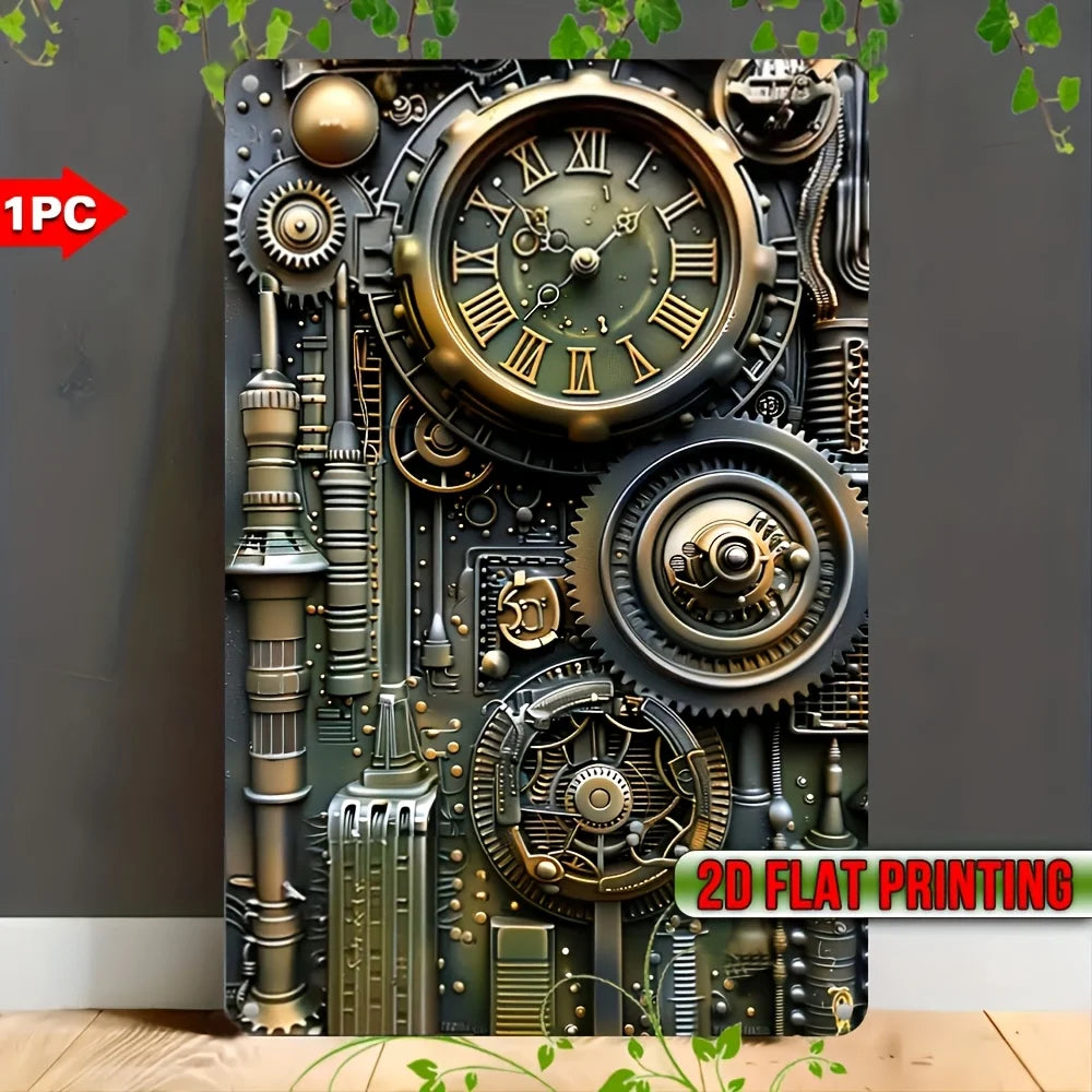 horloge murale steampunk mécanique vert marron noir vintage 30cm 20cm