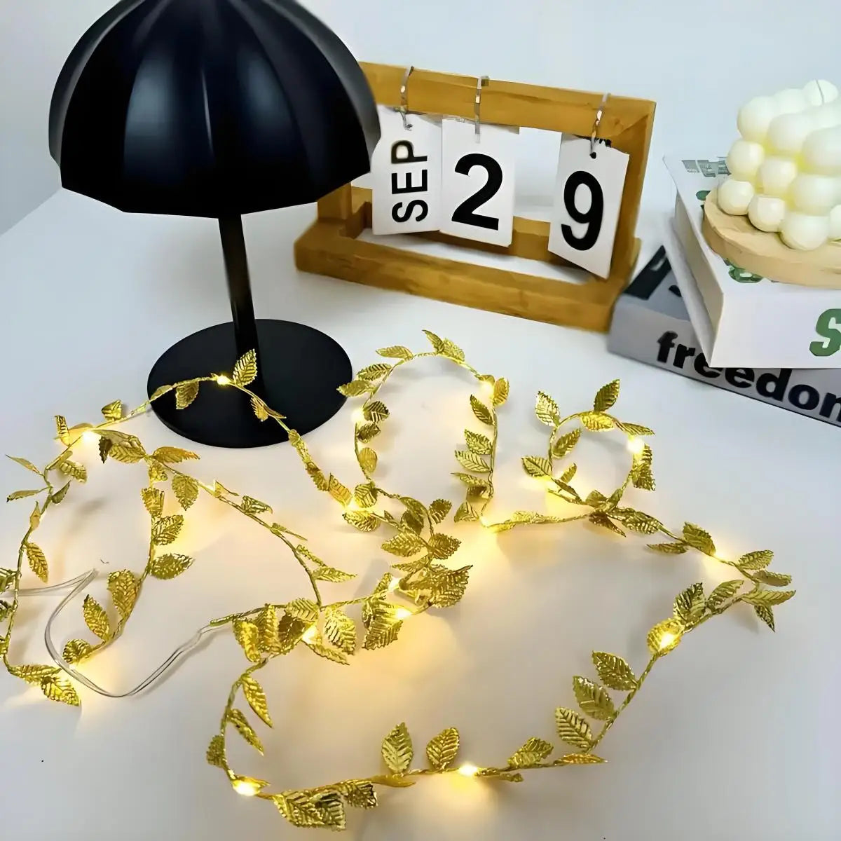 guirlandes lumineuses feuilles dorées 5V LED 20 ampoures décoration moderne intérieur table mariage