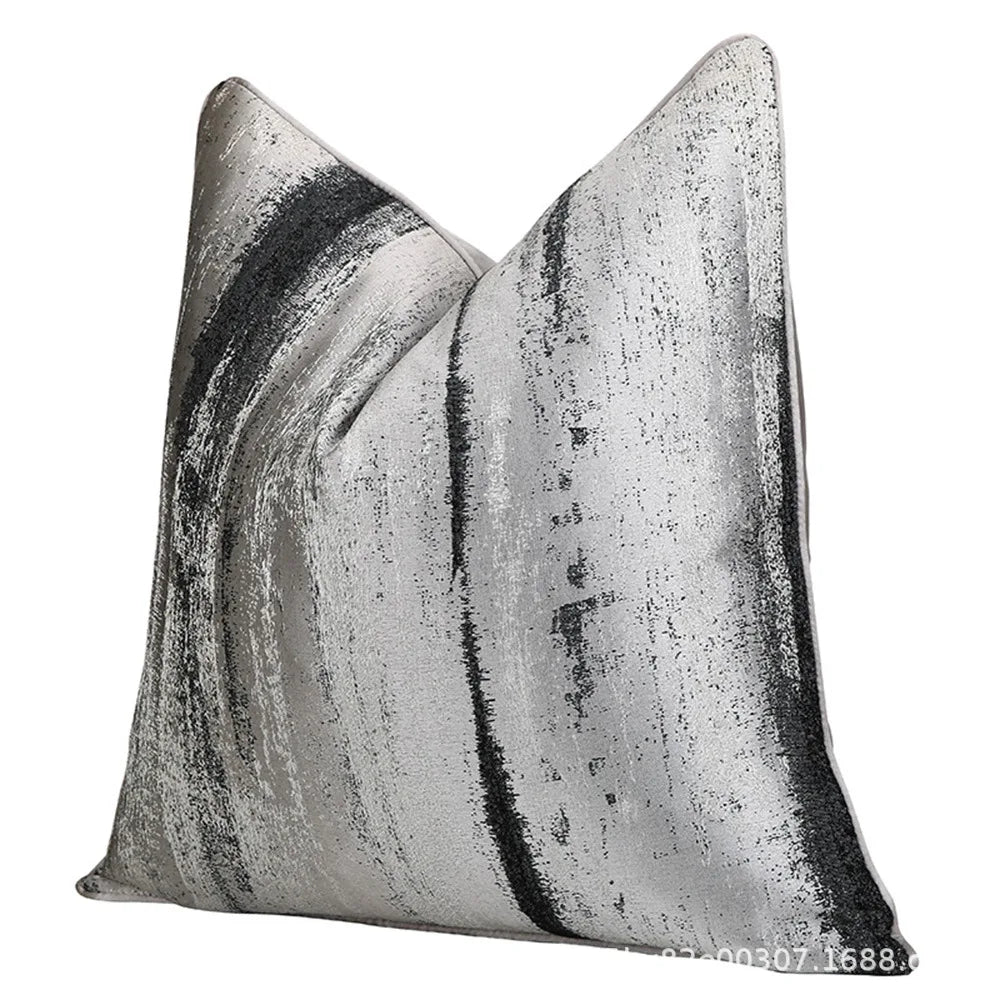 housse coussin carré polyester texture abstraite beige gris contemporain living room durable decoration