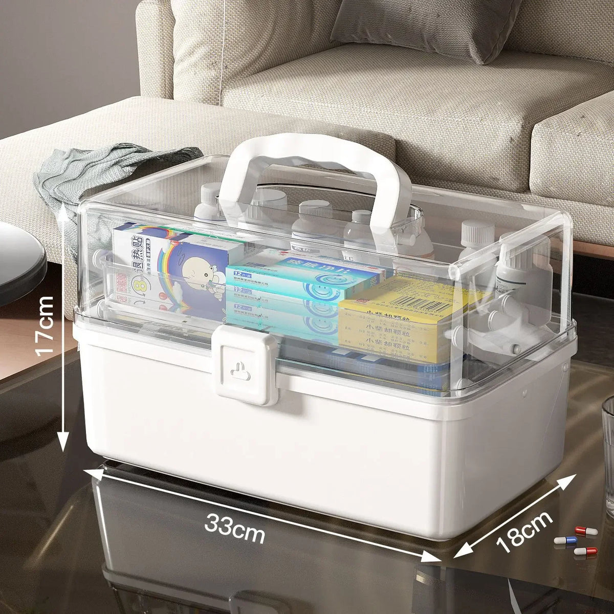 boîte rangement médicaments transparente moderne poignée anti humidité blanc storage ecofriendly