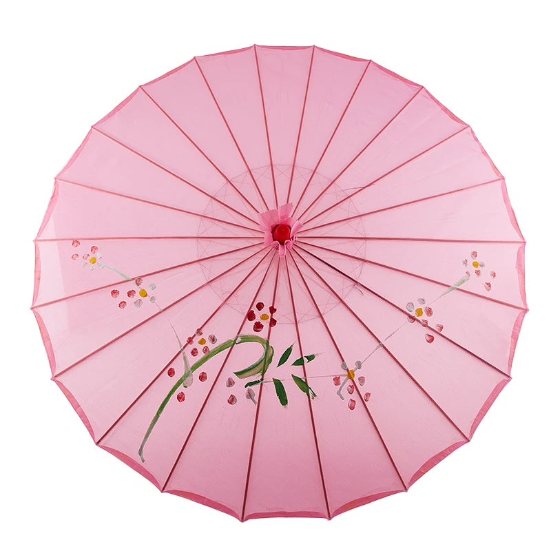 parapluie traditionnel artisanal japonais fleurs feuilles peintes main poignée bois rouge orange bleu violet
