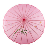 parapluie traditionnel artisanal japonais fleurs feuilles peintes main poignée bois rouge orange bleu violet