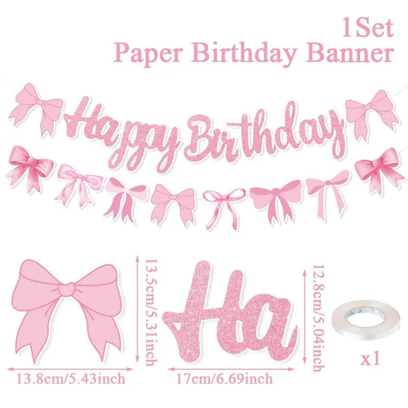 assiettes papier rose serviettes gobelets bannière happy birthday pailles festives enfants femmes anniversaire mariage