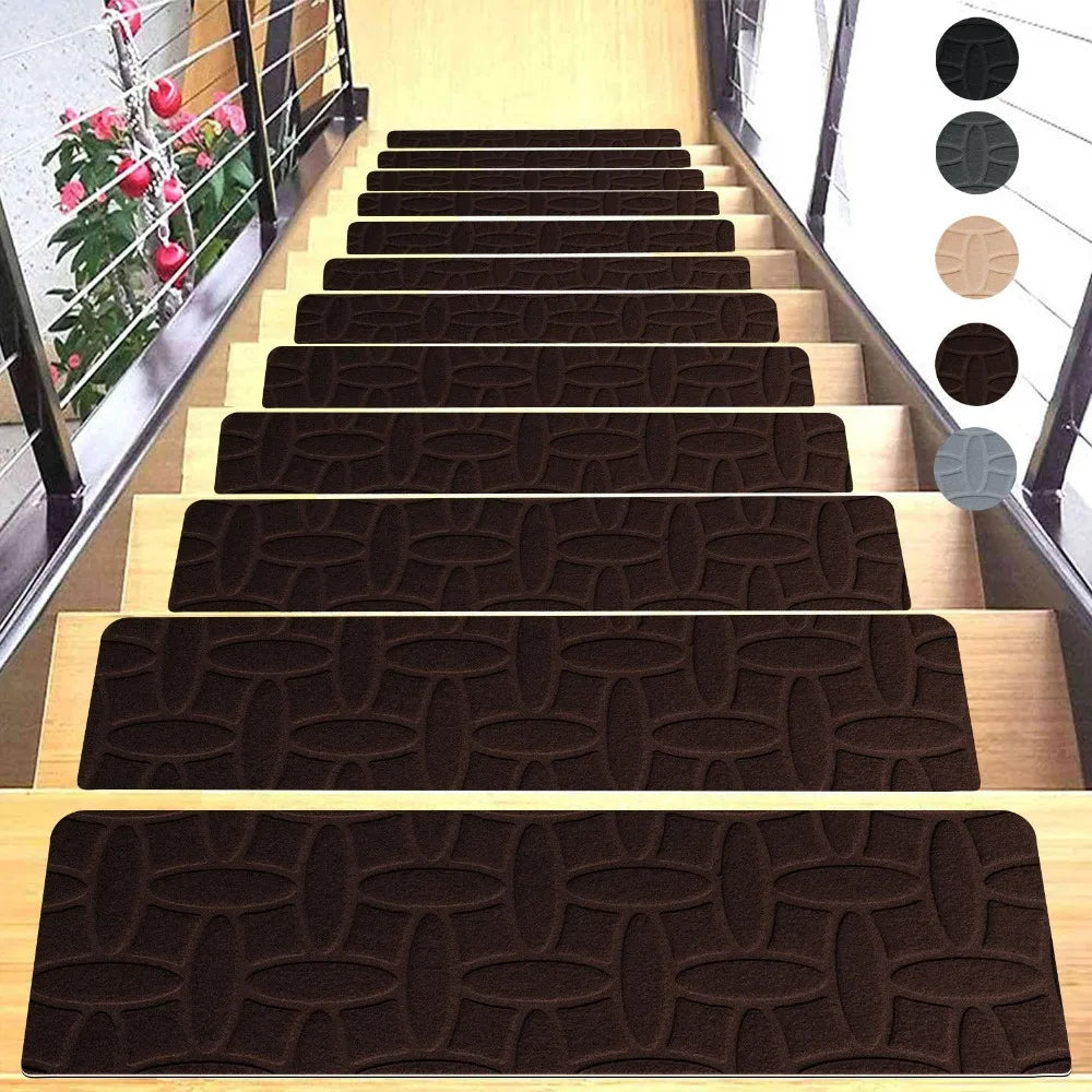 tapis escalier antidérapant vinyle daim patchwork noir gris beige moderne minimaliste