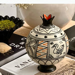 vase art déco oiseau stylisé motifs géométriques noir blanc orange