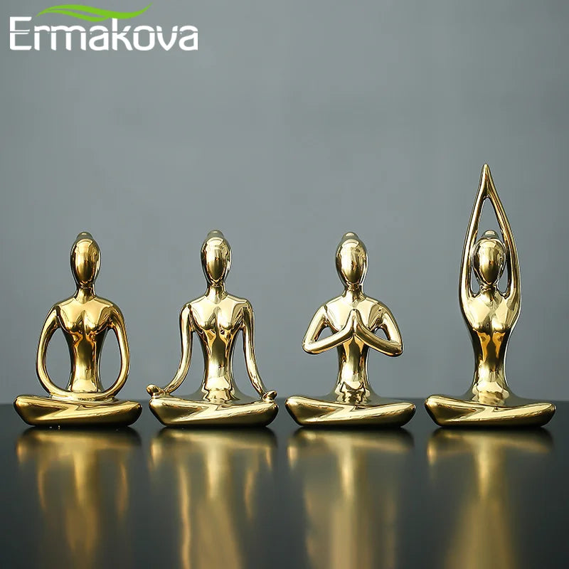 statues yoga abstraites modernes or blancs décor maison studio yoga cadeaux minimalistes