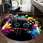tapis rond imprimé contrôleur jeu coloré moderne polypropylène noir rouge bleu jaune vert salon