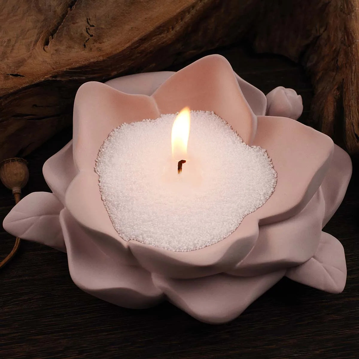 bougies fleur lotus silicone rose pâle moderne fabrication artisanale exposé zenintérieurDecoration