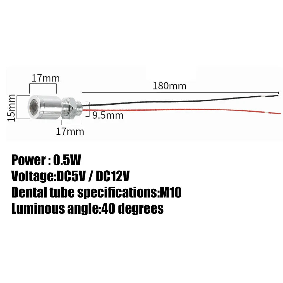 lampe led argentée moderne 0.5w 17mm 180mm câbles noirs rouges 40 60 degree