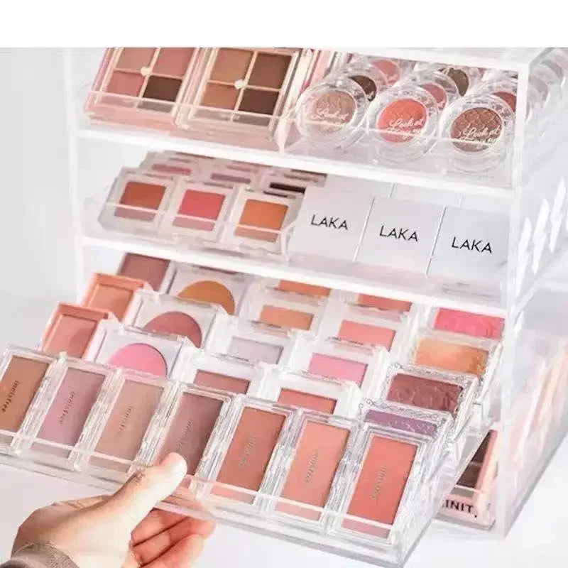 boîte rangement transparente moderne fards paupières blush rouge lèvres poudre cosmétiques minimaliste sans motif