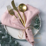serviettes cuisine rustiques coton noir orange beige blanc rose pâle franges rustic naturel