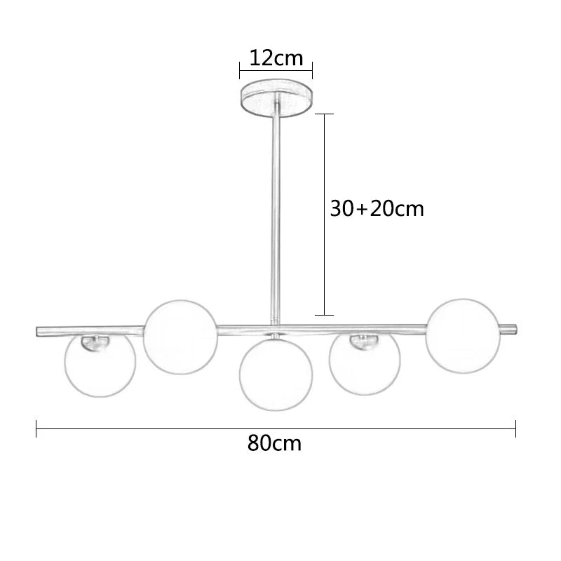 Suspension lumineuse moderne or blanc sphères blanches structure dorée salon chambre