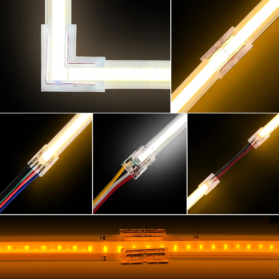 connecteurs ruban led angle droit droit broches adhésif transparent noir