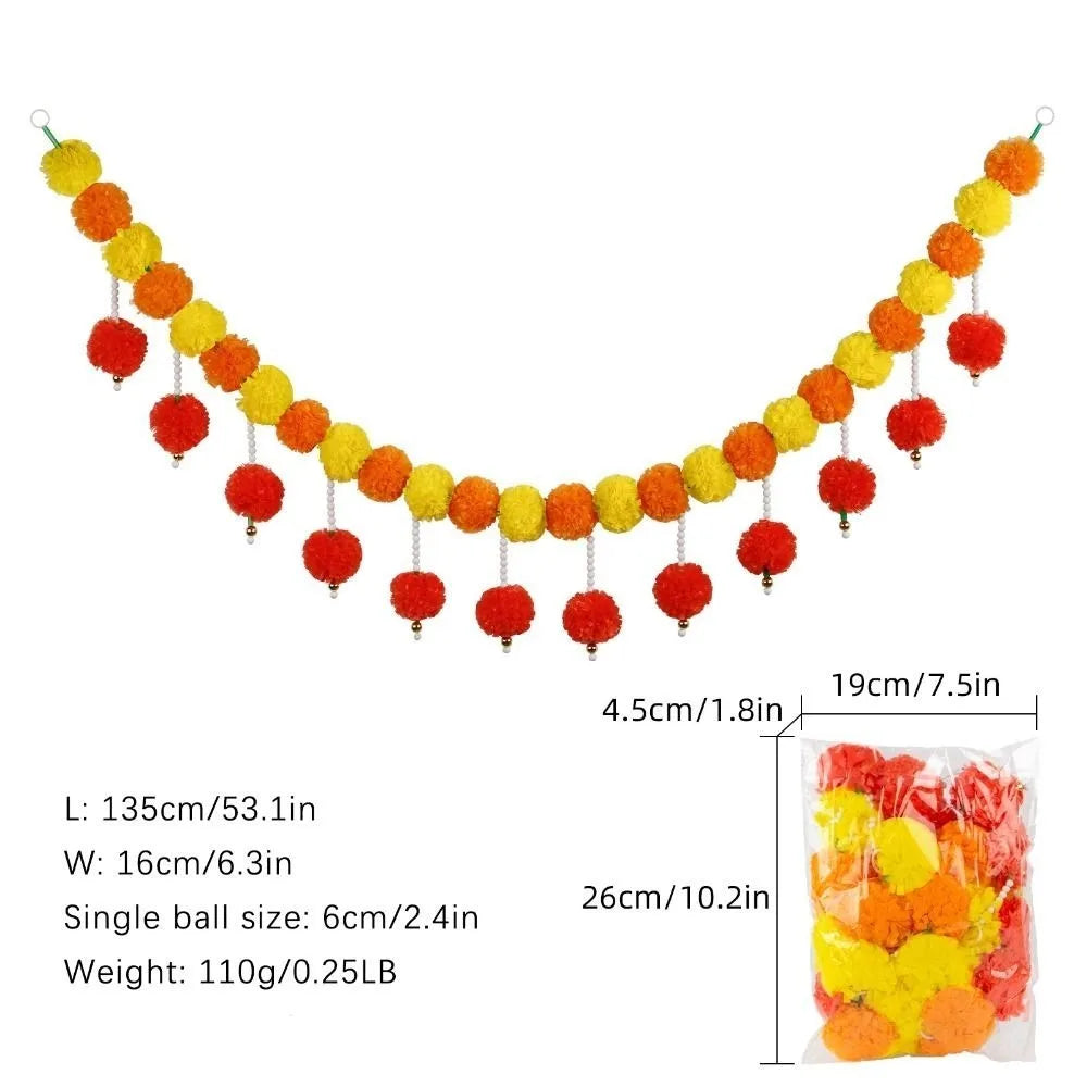 guirlandes decoratives fleurs marigolds jaune orange rouge decoration diwali festif traditionnel