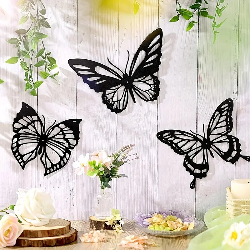 décoration murale moderne papillons transparents détails blancs adhésifs noir minimaliste suspension mur