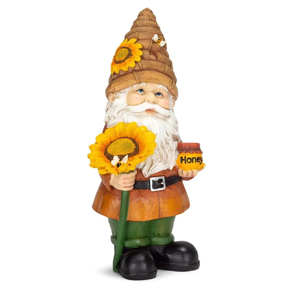 figurine gnome jardin blanc rouge vert orange abeille nid fleur tournesol intérieur extérieur
