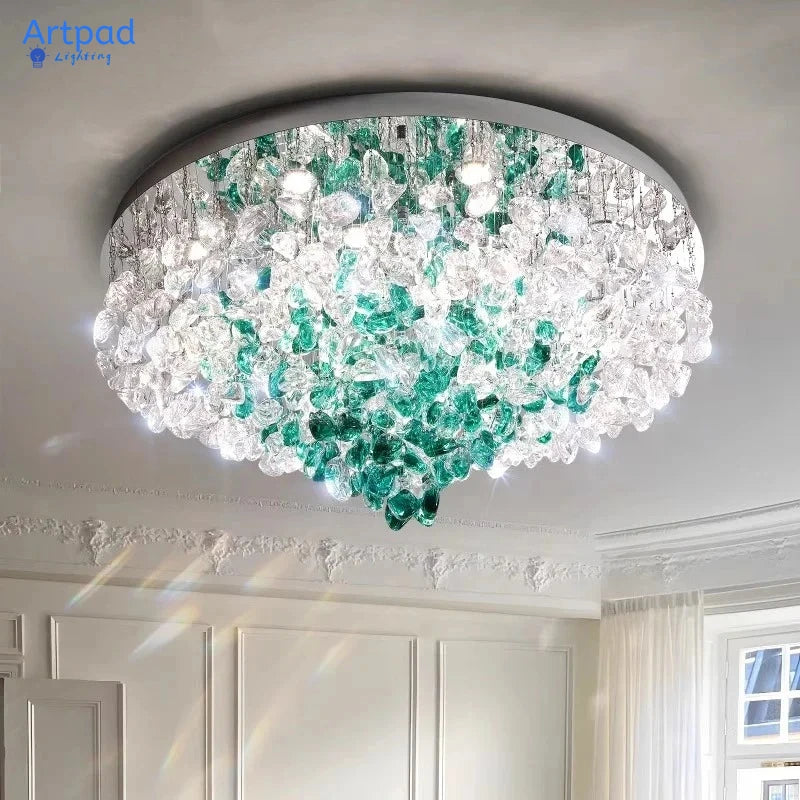 lampe suspendue moderne verre vert cristal eye protection led 100cm diameter