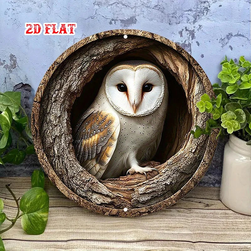 décoration murale plaque métal 3d hibou texture bois blanc marron rustic forêt chambre