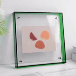 cadre photo transparent moderne vert bleu orange jaune bordures colorées minimaliste