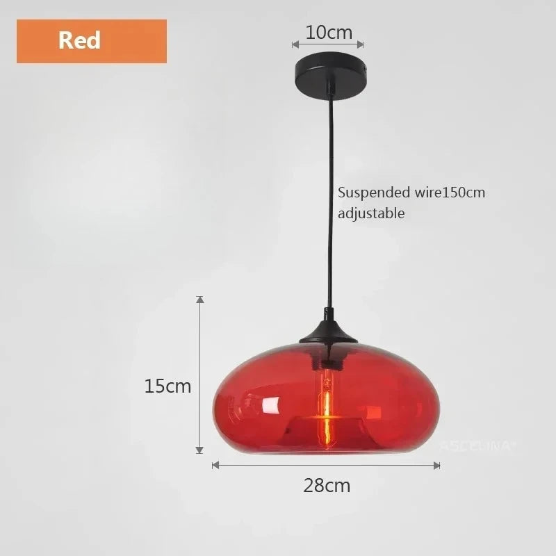 Suspension lumineuse verre soufflé moderne couleur transparent brun rouge bleu ampoule filament câble noir