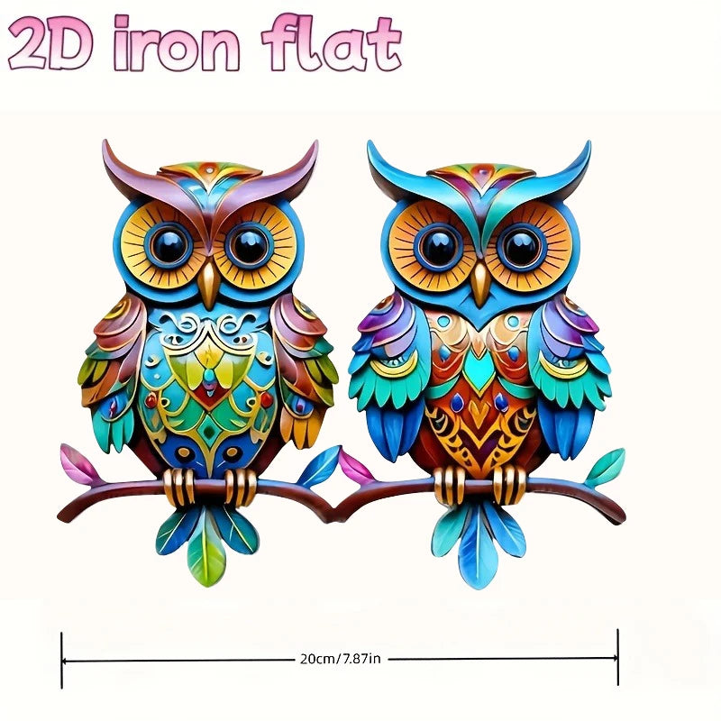 décoration murale hibou multicolore géométrique stylisée extérieure intérieure festive jardin patio salon