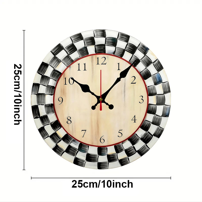 horloge murale bois carreaux noir blanc classique vintage salon chambre coucherDecorationMurale