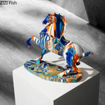 statue moderne cheval résine bleu orange marbrée opaque décoration intérieur salon bleu orange modernes