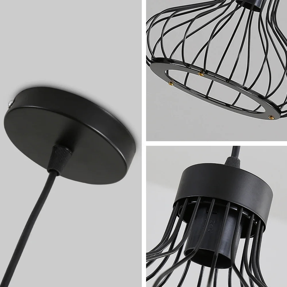 lumière suspendue industrielle moderne cage métallique fil fer noir ampoûle edison