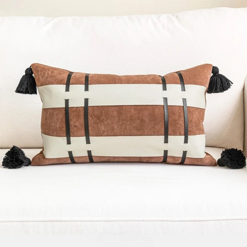 taies d'oreiller géométriques polyester doux moderne beige blanc maison hospitalière