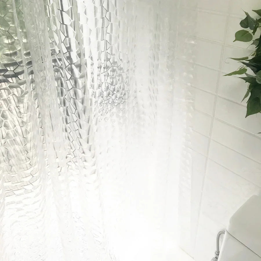 rideau douche blanc motif hexagonal relief moderne transparent métallique