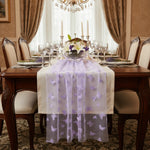 nappe décorative transparente papillons brodés bleu violet rose restaurant mariage fête festive