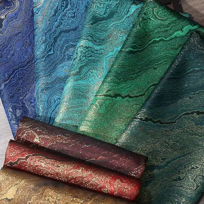 tissu polyester marbré brillant moderne élégant bleu vert rouge marron noir rideau jupe décoration
