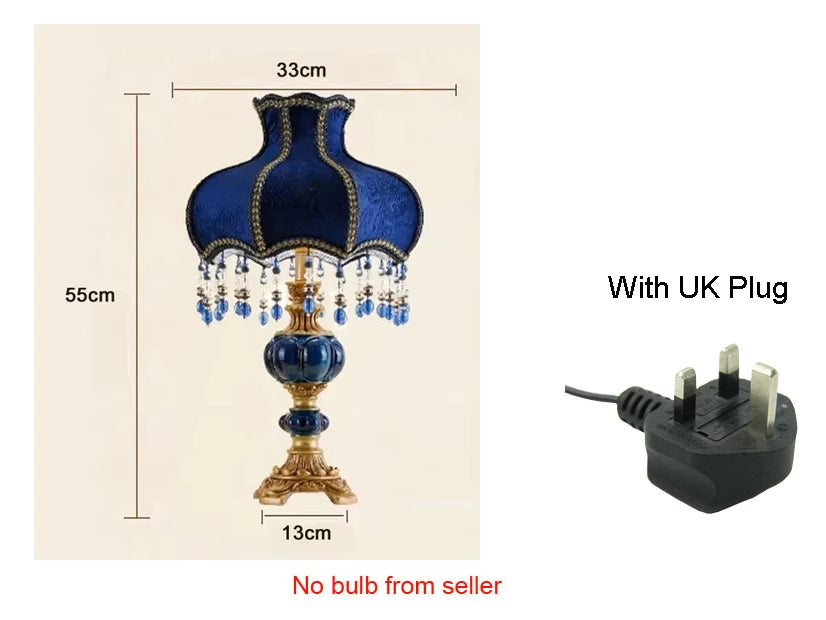 lampe table classique bleu or transparentes abat jour velours vintage chambre coucher européenne moderne
