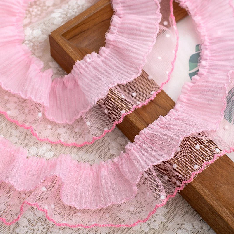 ruban plissé bleu rose jaune rayures dentelle vintage large 5cm polyester nylon occasion partie