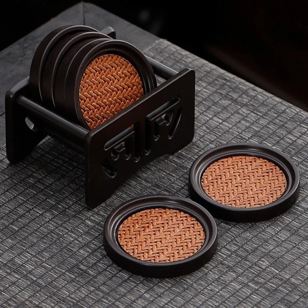 coasters marron tissu tressé moderne adhésif set rangement pièces minimaliste