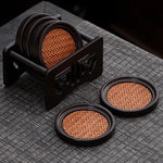 coasters marron tissu tressé moderne adhésif set rangement pièces minimaliste